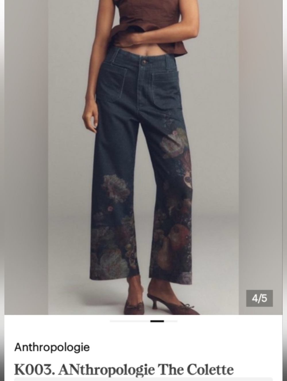 Anthropology Floral Wide-Leg Jeans Vintage Washed Blue Multi Colored Length 25" - Picture 5 of 5
